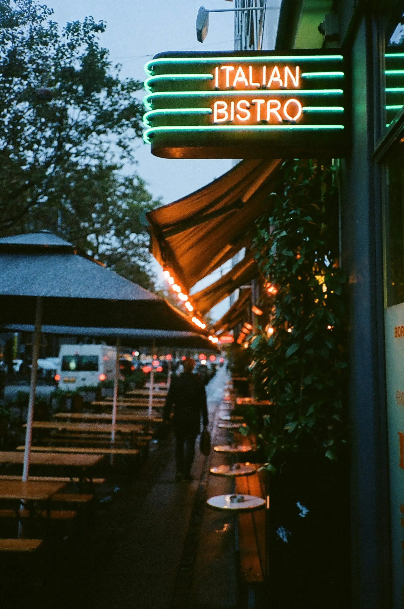 Restaurant facade during the night in Copenhagen